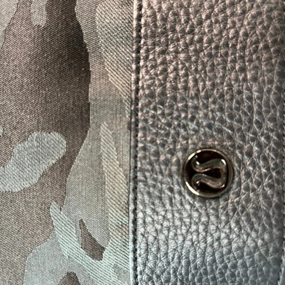 Lululemon Now and Always Tote Bag Camo Black Grey Leather Trim Crossbody 15in